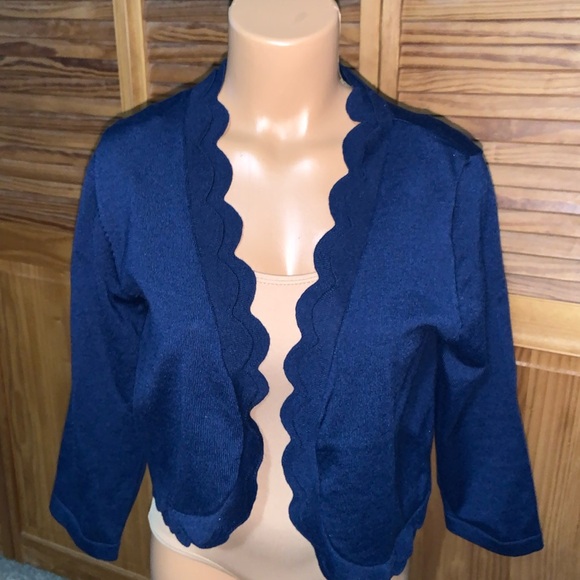 Nina Leonard sweater navy blue double scallop trim size large new with tags - Picture 2 of 8